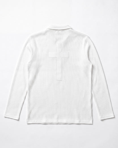 Cross Waffle Knit Long Sleeve Polo