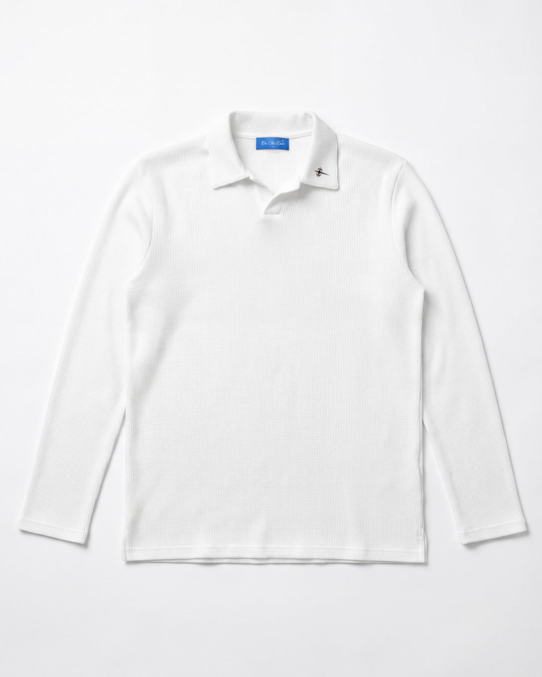 Cross Waffle Knit Long Sleeve Polo