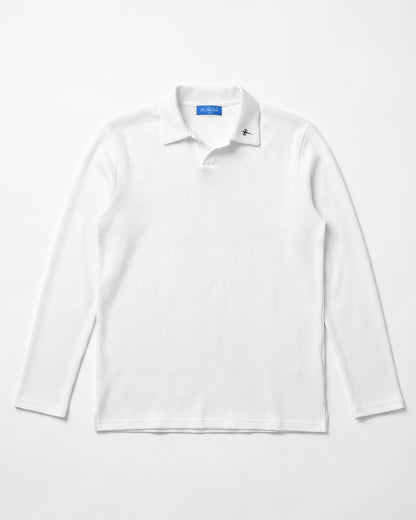 Cross Waffle Knit Long Sleeve Polo