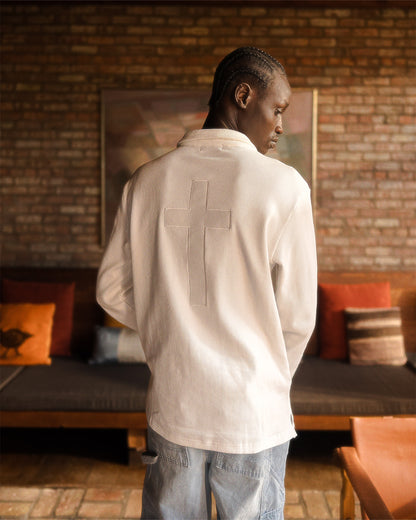 Cross Waffle Knit Long Sleeve Polo