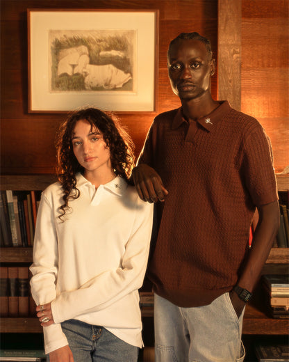 Cross Waffle Knit Long Sleeve Polo