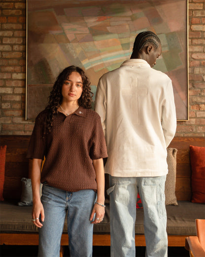 Cross Cable Knit Short Sleeve Polo