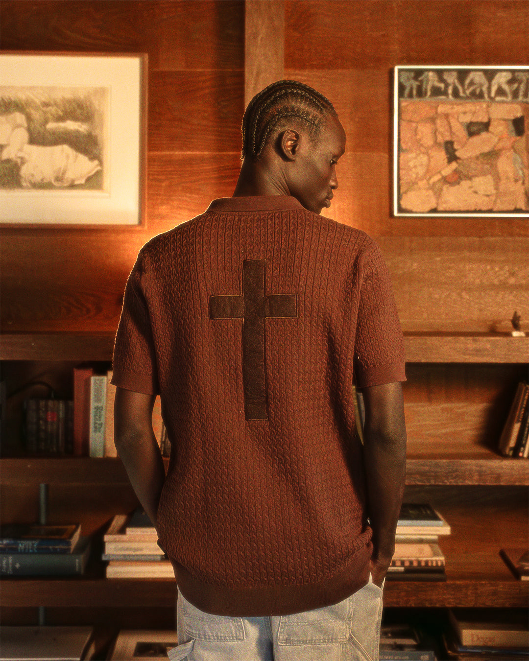 Cross Cable Knit Short Sleeve Polo