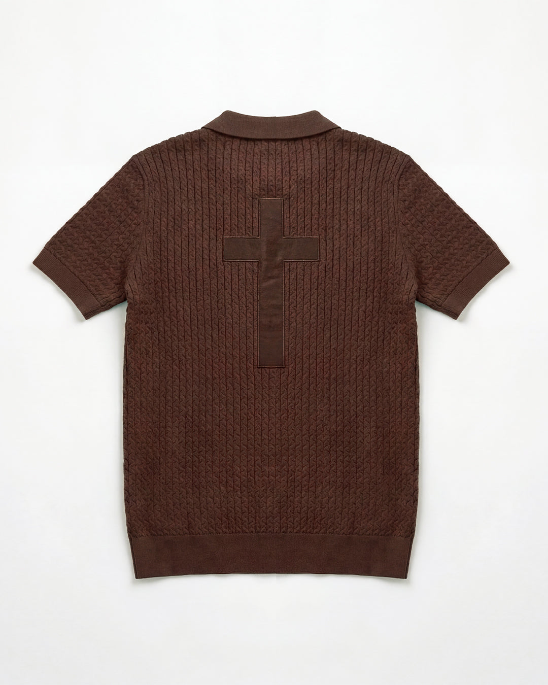 Cross Cable Knit Short Sleeve Polo