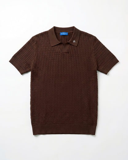 Cross Cable Knit Short Sleeve Polo